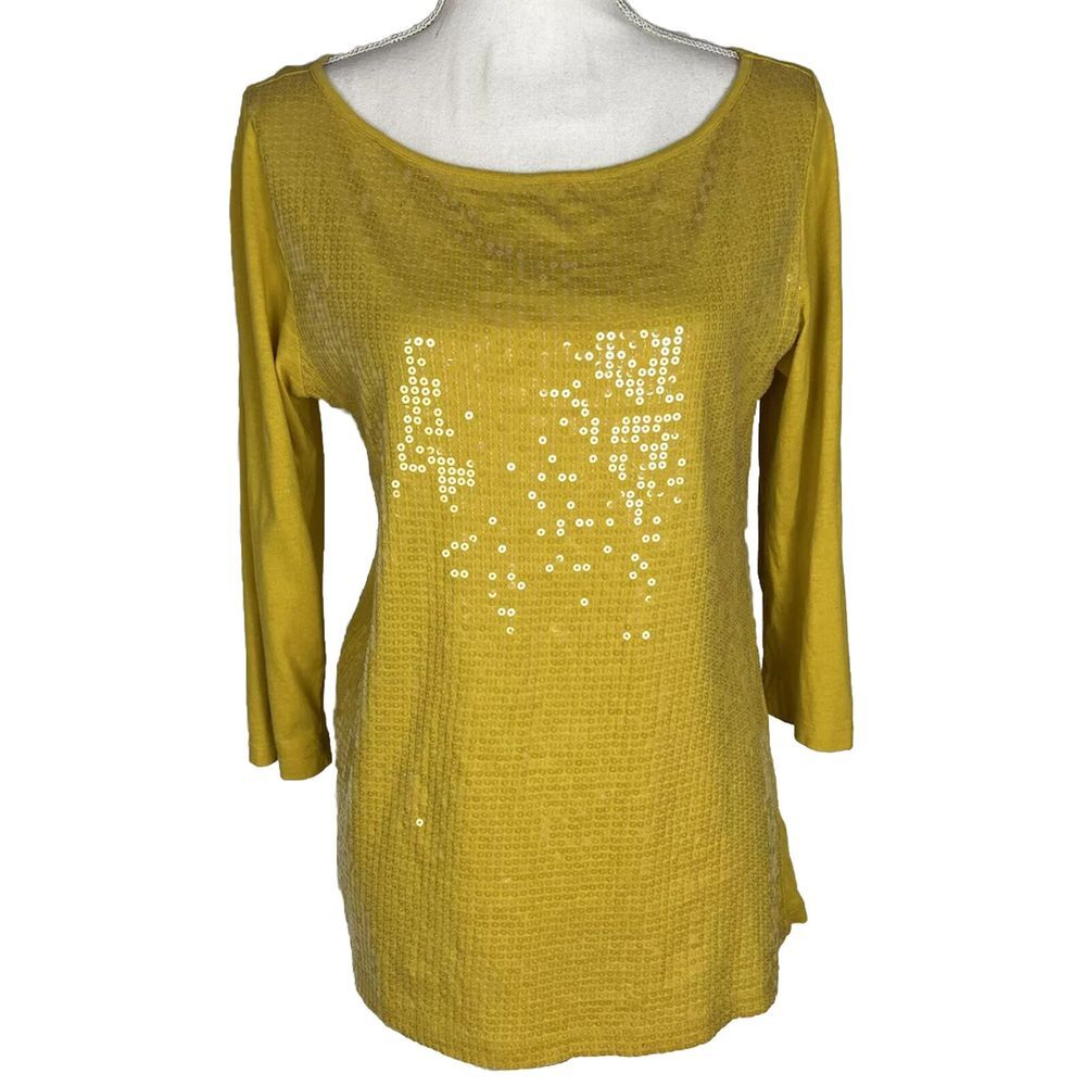 Ann Taylor‎ Loft Top Women's Size M Sequined Front 3/4 sleeve Comfort Casual